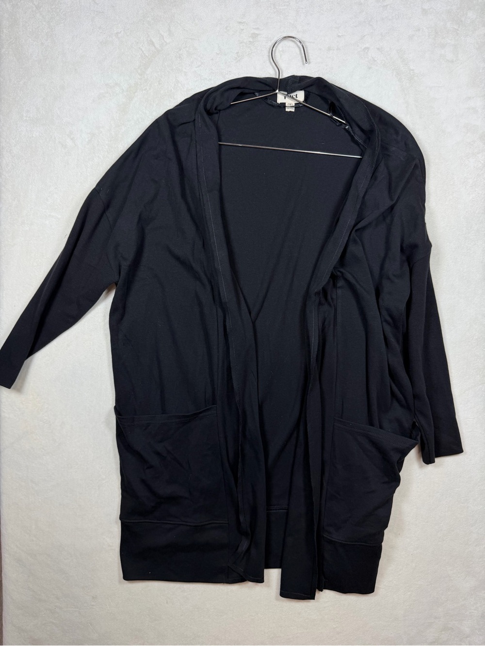 Pact Size M / L Organic Cotton Drape Black Hooded Open-Front Cardigan